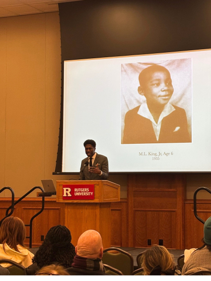 Dr. Lerone A. Martin addresses the gathered crowd.